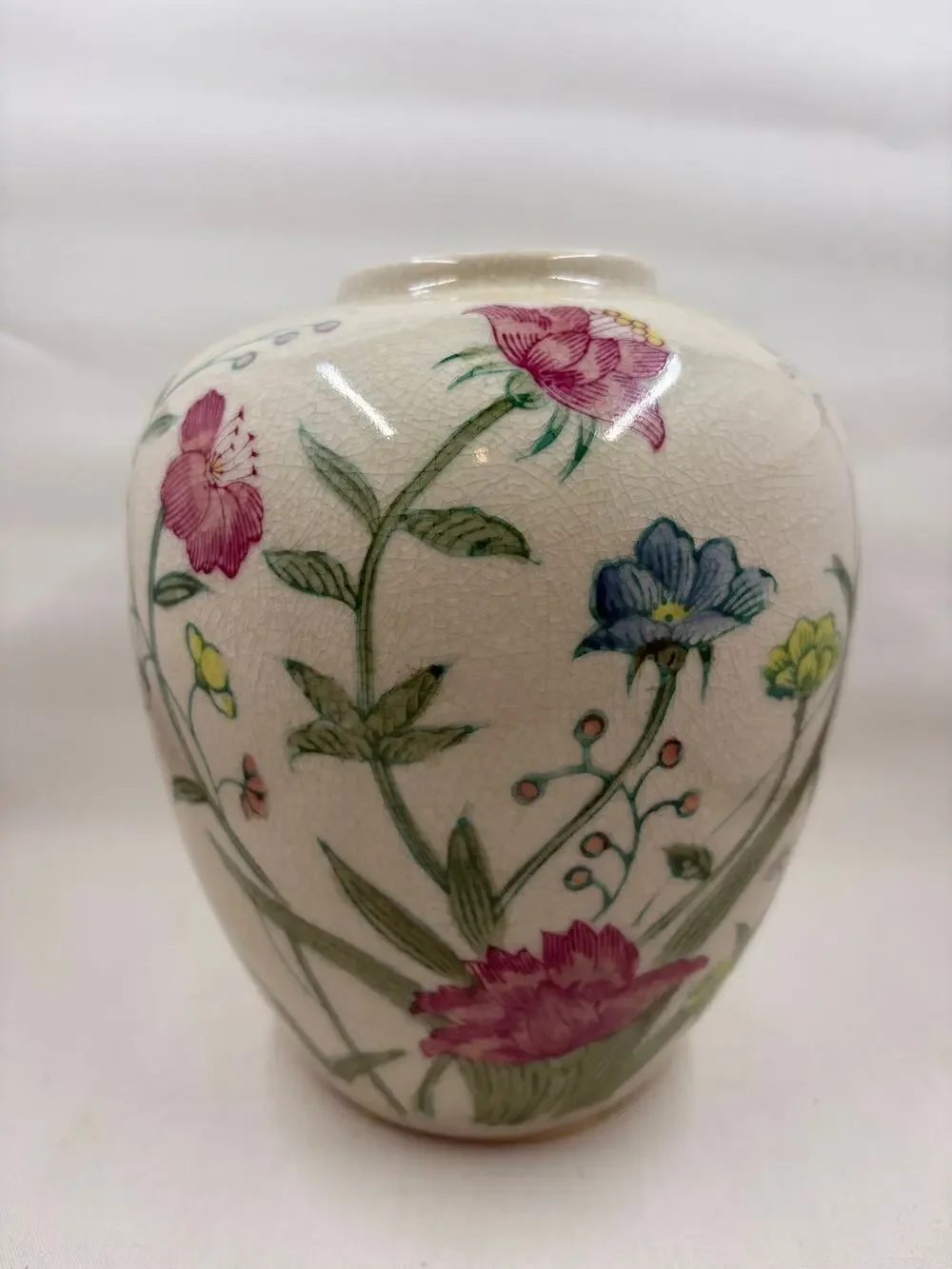 Vtg Andrea by Sadek Crackle Glaze Ginger Jar w/o Lid – Hand Painted Porcelain